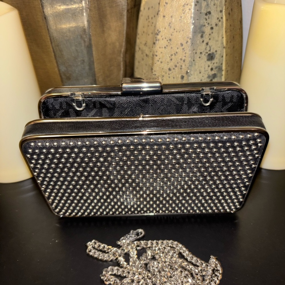 MICHAEL KORS Handbag Elsie Black Microstud Leather Studded Box Clutch Crossbody - Picture 5 of 5